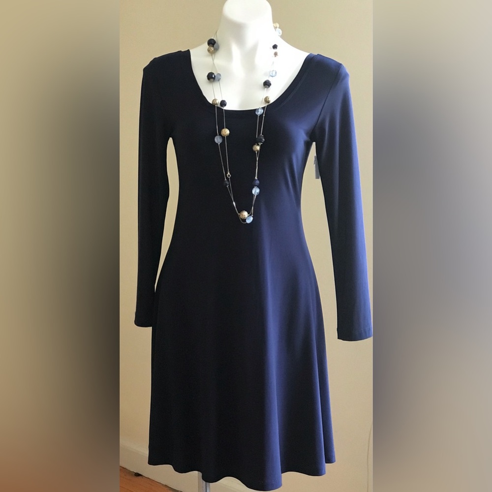 Last Tango TRUE NAVY BLUE Double V SWING TUNIC Stretch Top SZ. S